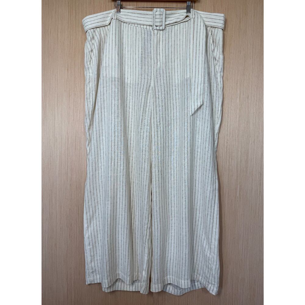NEW Lane Bryant Linen Blend Pinstripe Wide Leg Pants Size 24R Belt Office Travel